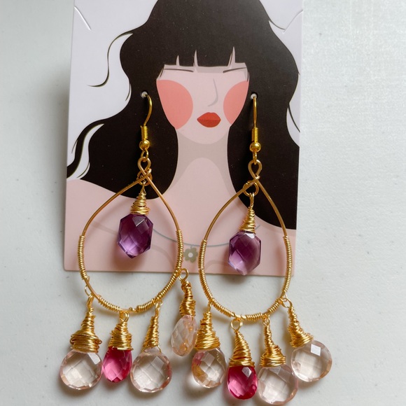 🥳Host pick:🥳Amethyst- pink tourmaline Teardrop earrings - Picture 4 of 9